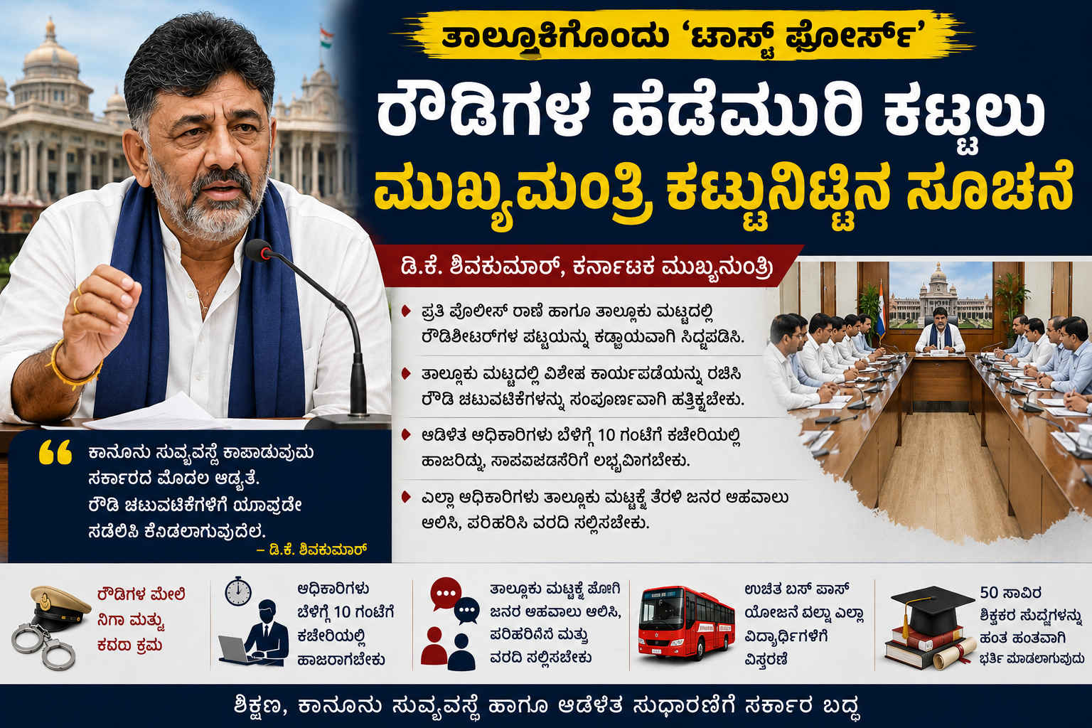 ರಾಜ್ಯದಲ್ಲಿ ರೌಡಿಗಳ ವಿರುದ್ಧ ಸಮರ: ತಾಲ್ಲೂಕಿಗೊಂದು ವಿಶೇಷ ಕಾರ್ಯಪಡೆ ರಚನೆಗೆ ಸಿಎಂ ಸೂಚನೆ