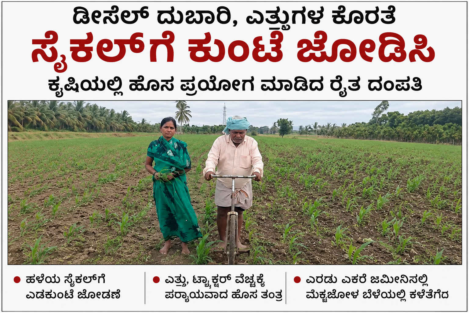 ಸೈಕಲ್‌ನಲ್ಲೇ ಕೃಷಿ ಕ್ರಾಂತಿ: ಕಡಿಮೆ ವೆಚ್ಚದಲ್ಲಿ ಕಳೆ ನಿಯಂತ್ರಣಕ್ಕೆ ರೈತನ ಹೊಸ ತಂತ್ರ